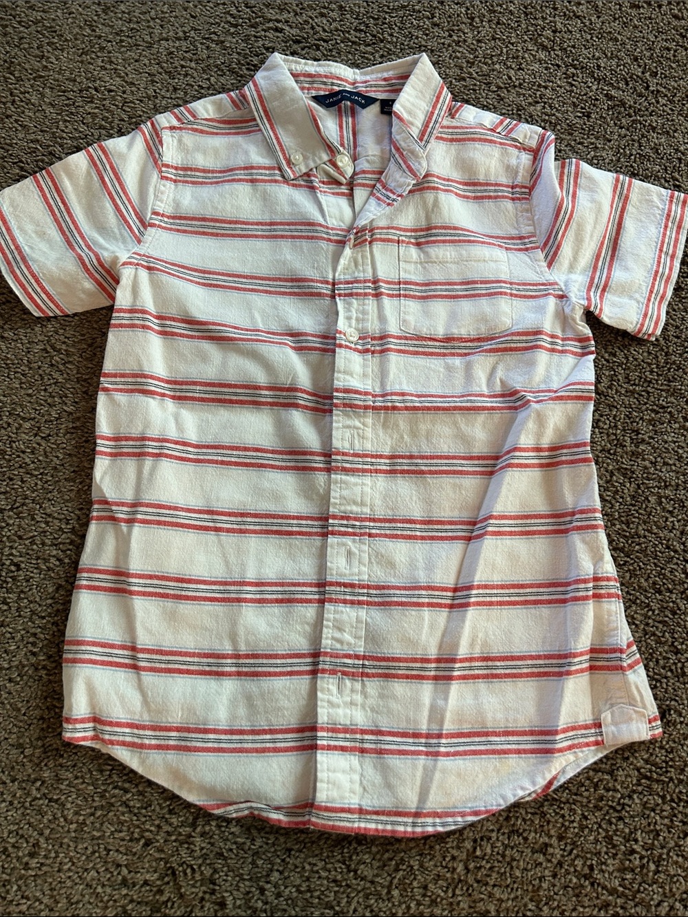Janie and Jack Cream Button-Down Short Sleeve with Red Stripe
